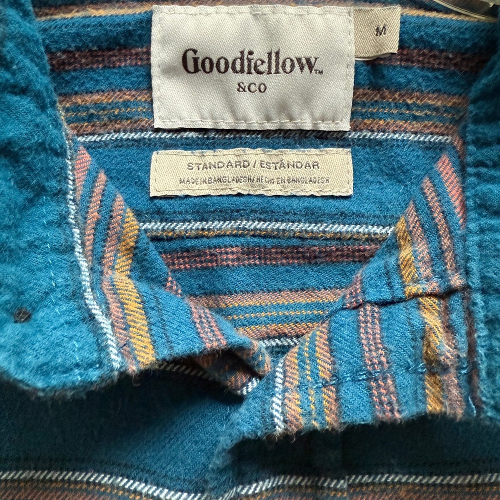 Goodfellow Mens Midweight Flannel Shirt M Blue Rust White Stripe Button Pockets